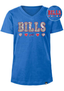 New Era Buffalo Bills Girls Blue Wordmark Hearts Flip Sequin Short Sleeve Fashion T-Shirt