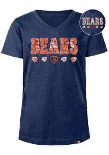 New Era Chicago Bears Girls Navy Blue Wordmark Hearts Flip Sequin Short Sleeve Fashion T-Shirt