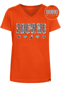 New Era Cleveland Browns Girls Orange Wordmark Hearts Flip Sequin Retro Short Sleeve Fashion T-S..