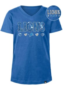 New Era Detroit Lions Girls Blue Wordmark Hearts Flip Sequin Short Sleeve Fashion T-Shirt