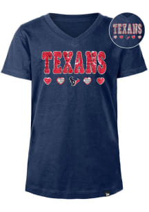 New Era Houston Texans Girls Navy Blue Wordmark Hearts Flip Sequin Short Sleeve Fashion T-Shirt