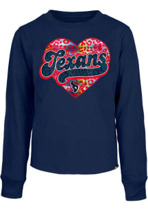 New Era Houston Texans Girls Navy Blue Cheetah Heart Cropped Long Sleeve T-shirt