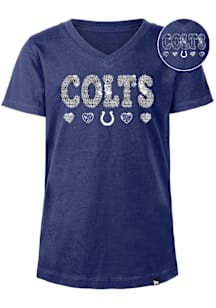 New Era Indianapolis Colts Girls Blue Wordmark Hearts Flip Sequin Short Sleeve Fashion T-Shirt