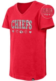 New Era Kansas City Chiefs Girls Red Wordmark Hearts Flip Sequin Short Sleeve Fashion T-Shirt