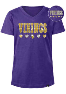 New Era Minnesota Vikings Girls Purple Wordmark Hearts Flip Sequin Short Sleeve Fashion T-Shirt