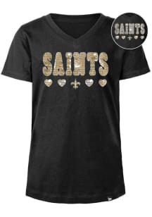 New Era New Orleans Saints Girls Black Wordmark Hearts Flip Sequin Short Sleeve Fashion T-Shirt