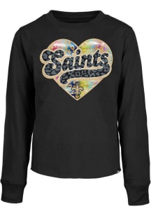 New Era New Orleans Saints Girls Black Cheetah Heart Cropped Long Sleeve T-shirt