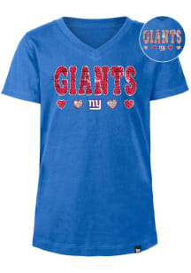 New Era New York Giants Girls Blue Wordmark Hearts Flip Sequin Short Sleeve Fashion T-Shirt