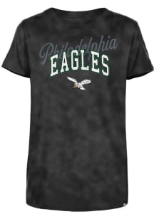 New Era Philadelphia Eagles Girls Black Enzyme Wash Wordmark Retro Short Sleeve Tee