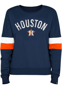 New Era Houston Astros Womens Navy Blue Stripe Sleeve Crew Sweatshirt