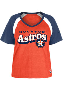 New Era Houston Astros Womens Orange Raglan V Neck Short Sleeve T-Shirt
