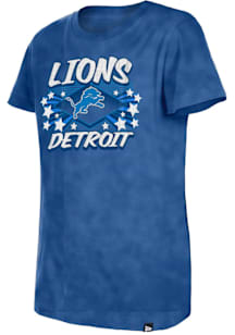 New Era Detroit Lions Girls Blue Glitter Gel Team Graphic Short Sleeve Tee
