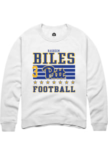 Rasheem Biles Rally Mens White Pitt Panthers NIL Striped Player Crew