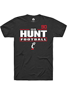 Jalen Hunt Cincinnati Bearcats Black Football NIL Stacked Box Short Sleeve Player T Shirt