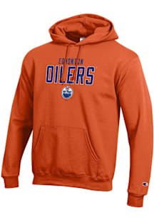 Champion Edmonton Oilers Mens Orange Stacked Team Logo Powerblend Long Sleeve Hoodie