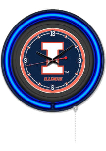 Black Illinois Fighting Illini Double Neon Wall Clock