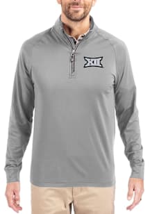Cutter and Buck Big 12 Mens Ash Adapt Eco Knit Long Sleeve Qtr Zip Pullover