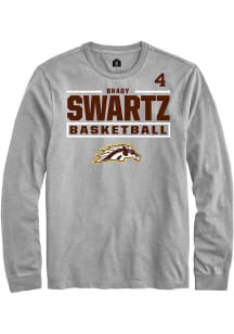 Brady Swartz Mens Grey Western Michigan Broncos NIL Stacked Box Long Sleeve Player T Shirt