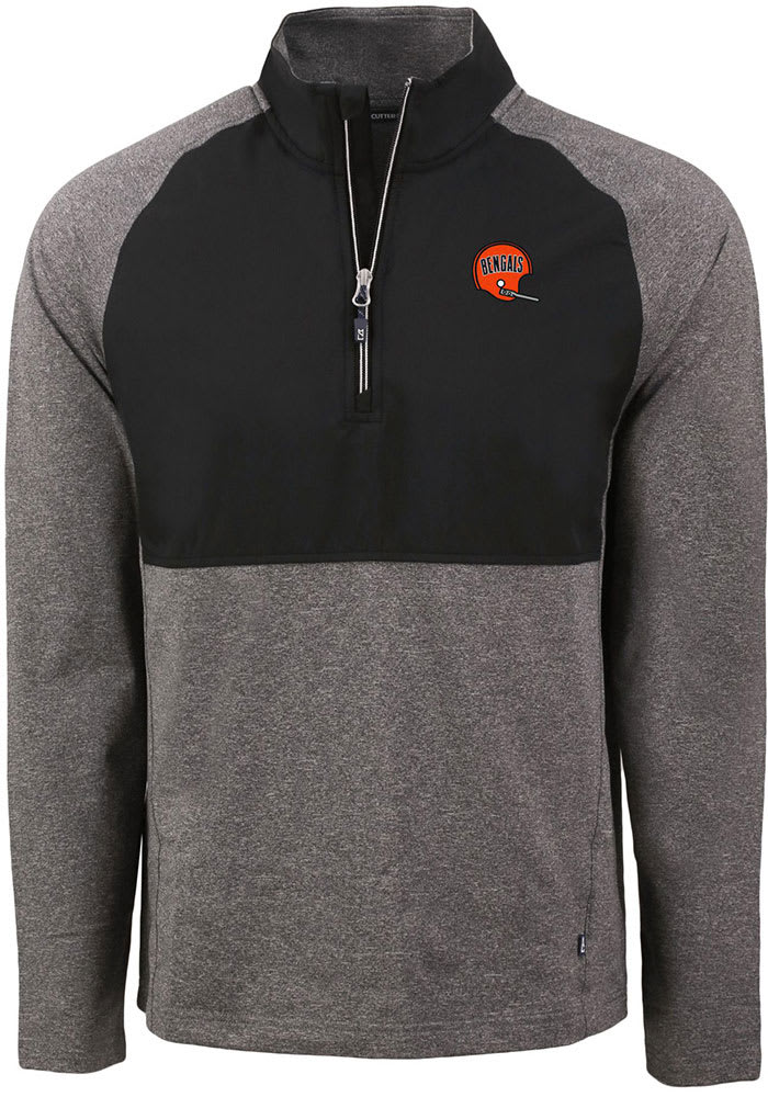 Cutter and Buck Cincinnati Bengals Mens Black Historic Adapt Eco Hybrid Long Sleeve Qtr Zip Pullov