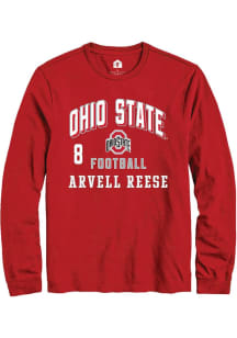 Arvell Reese Mens Red Ohio State Buckeyes NIL Arch Logo Long Sleeve Player T Shirt