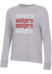 Champion Wisconsin Badgers Womens Grey Core LS Tee