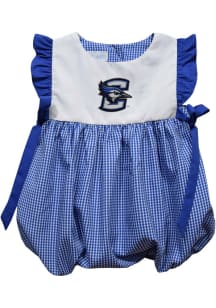Vive La Fete Creighton Bluejays Baby Girls Blue Gingham Bubble Short Sleeve Dress
