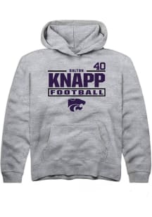 Dalton Knapp Rally Youth Grey K-State Wildcats NIL Stacked Box Long Sleeve Player Hoodie