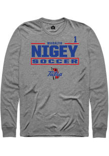 Madalyn Nigey Mens Graphite Tulsa Golden Hurricane NIL Stacked Box Long Sleeve Player T Shirt