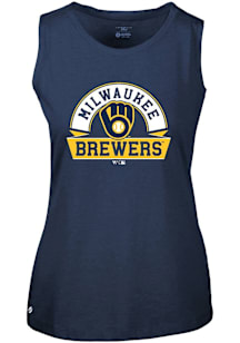 Levelwear Milwaukee Brewers Womens Navy Blue Macy Banner Arch Tank Top