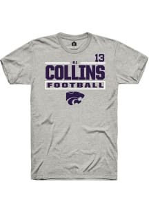RJ Collins Rally Mens Ash K-State Wildcats NIL Stacked Box Player T Shirt