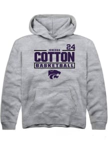 Jenessa Cotton Rally Youth Grey K-State Wildcats NIL Stacked Box Long Sleeve Player Hoodie