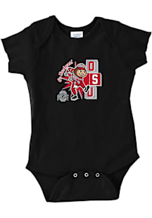 Brutus Buckeye Ohio State Buckeyes Baby Black Stacked Block Brutus Short Sleeve One Piece