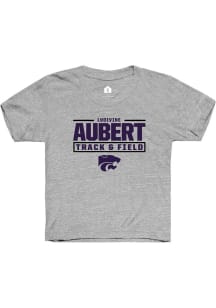 Ludivine Aubert Youth Grey K-State Wildcats NIL Stacked Box Short Sleeve Player T-Shirt