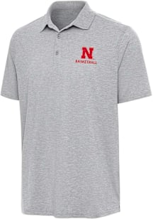 Antigua Nebraska Cornhuskers Mens Grey Par 3 Basketball Short Sleeve Polo