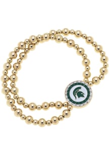 Disc Bead Stretch Michigan State Spartans Womens Bracelet - Gold
