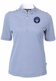 Cutter and Buck Montreal Impact Womens Blue Virtue Eco Pique Stripe Short Sleeve Polo Shirt