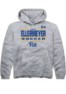 Katie Ellermeyer Rally Youth Grey Pitt Panthers NIL Stacked Box Long Sleeve Player Hoodie