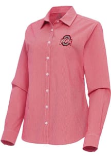 Womens Ohio State Buckeyes Red Antigua Porter Long Sleeve Dress Shirt