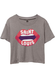 St. Louis Women's Smoke Grey Lips Cropped Short Sleeve T-Shirt