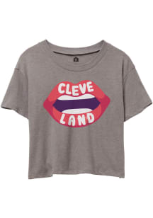 Cleveland Women's Smoke Grey Lips Cropped Short Sleeve T-Shirt