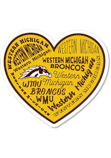Brown Western Michigan Broncos 3.5&quot; Heart Rugged Stickers
