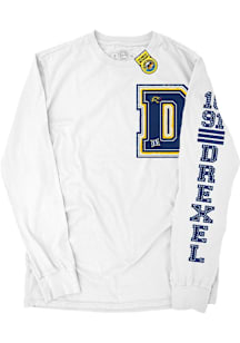 Drexel Dragons White Redux Letterman Long Sleeve T Shirt
