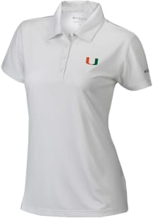 Columbia Miami Hurricanes Womens White Heat Seal Birdie Short Sleeve Polo Shirt