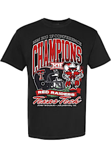 Texas Tech Red Raiders Black 2025 Big 12 Football Champions Mascot Short Sleeve T Shirt