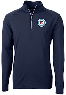 Cutter and Buck Chicago Fire Mens Navy Blue Adapt Eco Knit Long Sleeve Qtr Zip Pullover