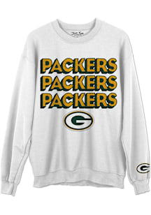 Junk Food Clothing Green Bay Packers Womens White Repeat Bling Crew Sweatshirt