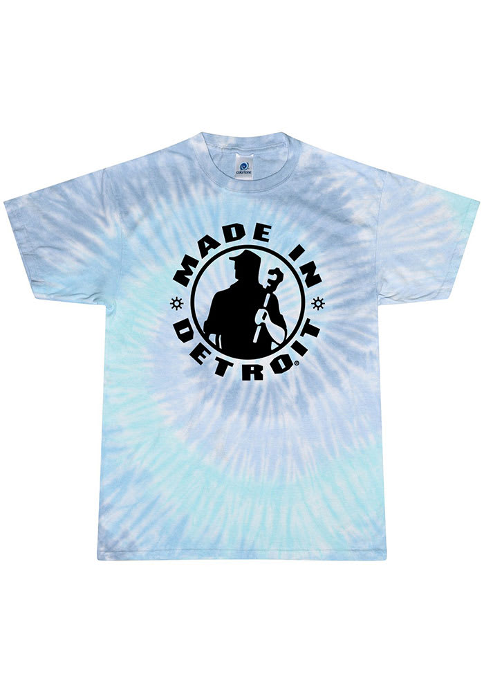 Made In Detroit Light Blue Tie Dye Circle Icon Short Sleeve Fashion T Shirt