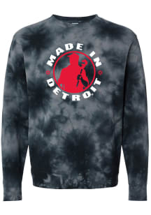 Made In Detroit Black Tie Dye Circle Icon Long Sleeve Crew Sweatshirt