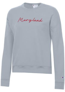 Womens Maryland Terrapins Silver Champion Powerblend Crew Sweatshirt