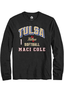 Maci Cole Mens Black Tulsa Golden Hurricane NIL Arch Logo Long Sleeve Player T Shirt